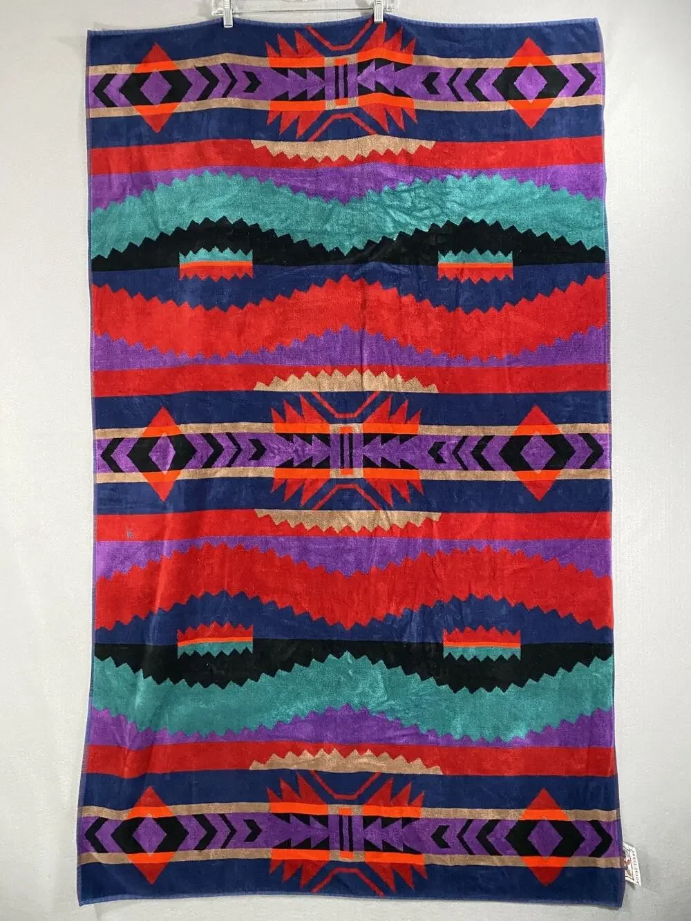 Vintage Royal Terry Beach Towel Aztec Southwestern Indian 39x64